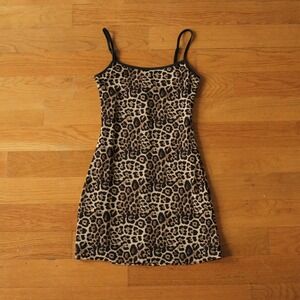 Pretty Garbage Leopard Print Mini Slip Dress Women Brown Animal Print Y2K Size S